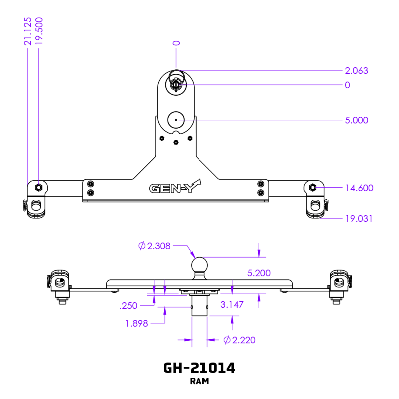 Gen-Y Dodge/RAM GoosePuck II 5in Offset Ball Puck Mount & 25K Towing w/Safety Chain Anchors GEN-Y Hitch Hitch Ball Mounts AXOPROS