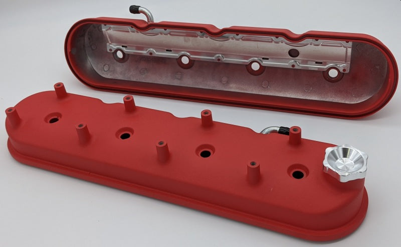Granatelli 96-22 GM LS Tall Valve Cover w/Integral Angled Coil Mounts - Red Wrinkle (Pair) Granatelli Motor Sports Valve Covers AXOPROS