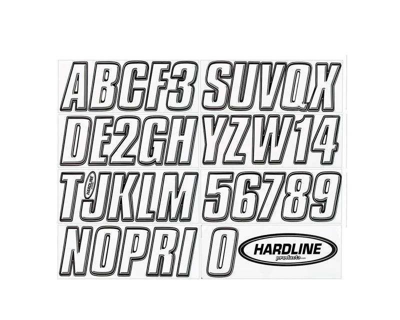 Hardline Boat Lettering Registration Kit 3 in. - 800 White/Black Hardline Stickers/Decals/Banners AXOPROS