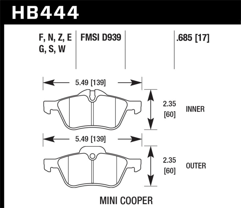 Hawk 02-06 Mini Cooper / Cooper S HP+ Street Front Brake Pads Hawk Performance Brake Pads - Performance AXOPROS