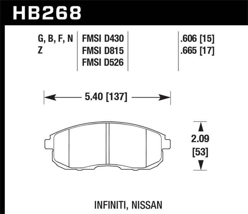 Hawk 03-04 G35/03-05 G35X/ 02-05 350z w/o Brembo HPS Street Front Brake Pads Hawk Performance Brake Pads - Performance AXOPROS