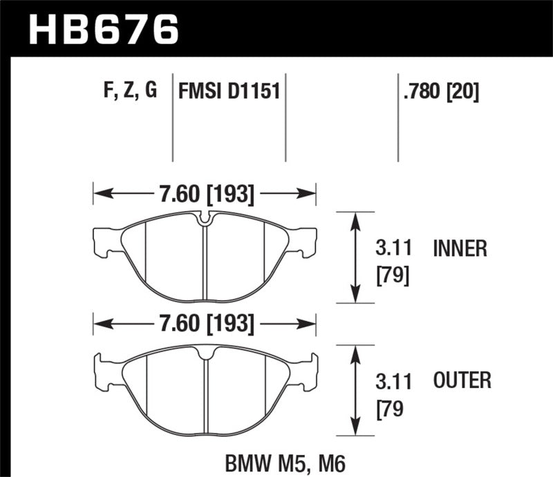 Hawk 06-10 BMW M5/M6 HPS Street Front Brake Pads Hawk Performance Brake Pads - Performance AXOPROS