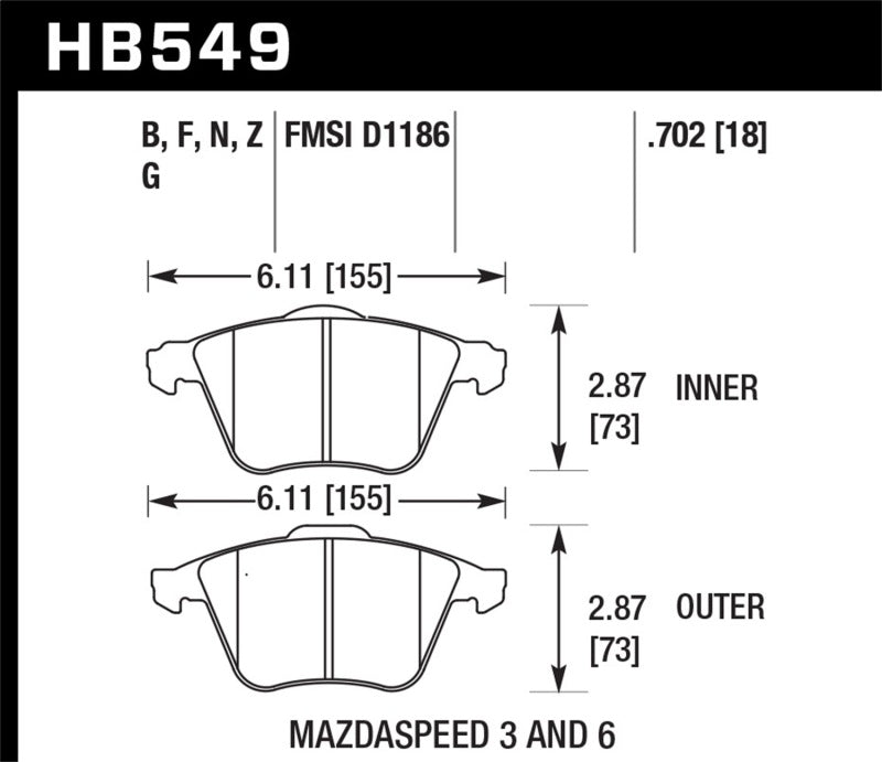Hawk 07-08 Mazdaspeed3/06-07 Mazdaspeed6 HP+ Street Front Brake Pads Hawk Performance Brake Pads - Performance AXOPROS