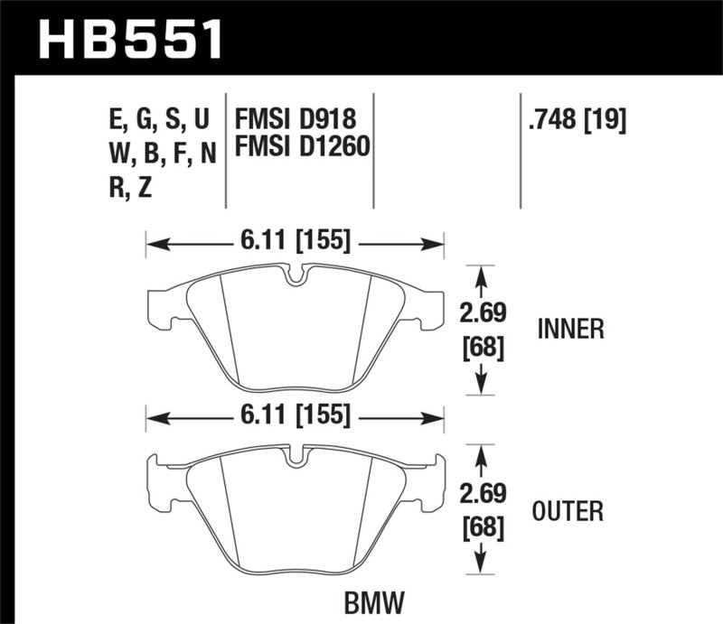 Hawk 07-09 BMW 335d/335i/335xi / 08-09 328i/M3 HP+ Street Front Brake Pads Hawk Performance Brake Pads - Performance AXOPROS