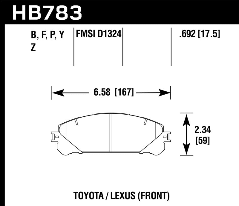 Hawk 08-16 Toyota Highlander LTS Street Front Brake Pads Hawk Performance Brake Pads - OE AXOPROS
