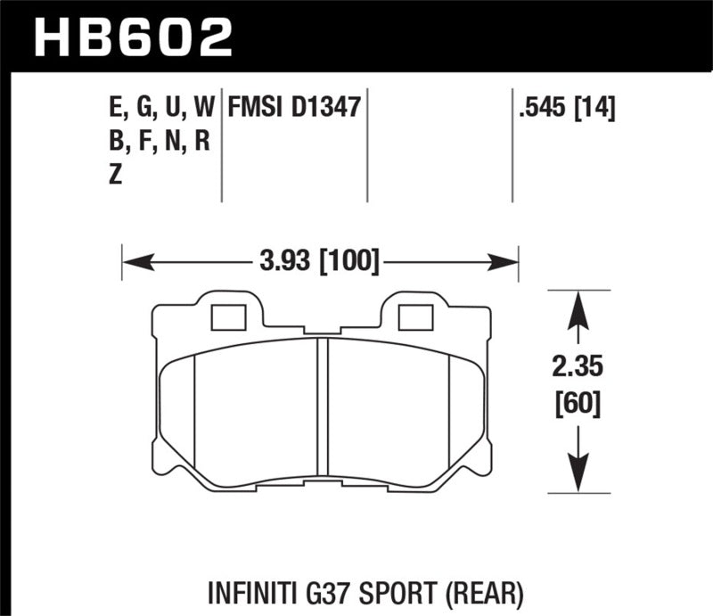 Hawk 10-11 Infiniti FX50 / 09-10 G37 / 09-10 Nissan 370Z DTC-60 Race Rear Brake Pads Hawk Performance Brake Pads - Racing AXOPROS