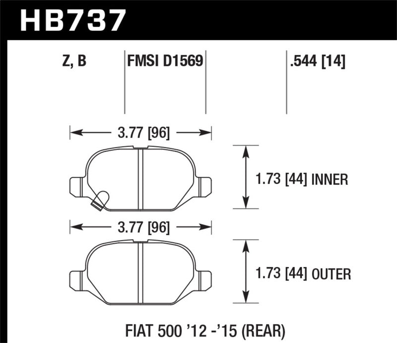 Hawk 12-15 Fiat 500 Abarth Rear HPS 5.0 Brake Pads Hawk Performance Brake Pads - Performance AXOPROS