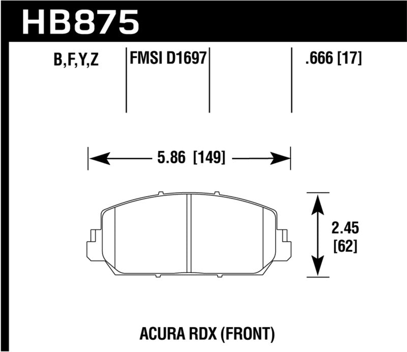 Hawk 14-17 Acura RDX/RLX Performance Ceramic Street Front Brake Pads Hawk Performance Brake Pads - Performance AXOPROS
