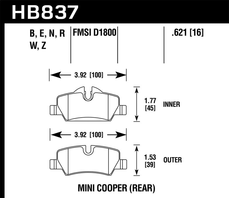 Hawk 14-17 Mini Cooper HPS 5.0 Rear Brake Pads Hawk Performance Brake Pads - Performance AXOPROS