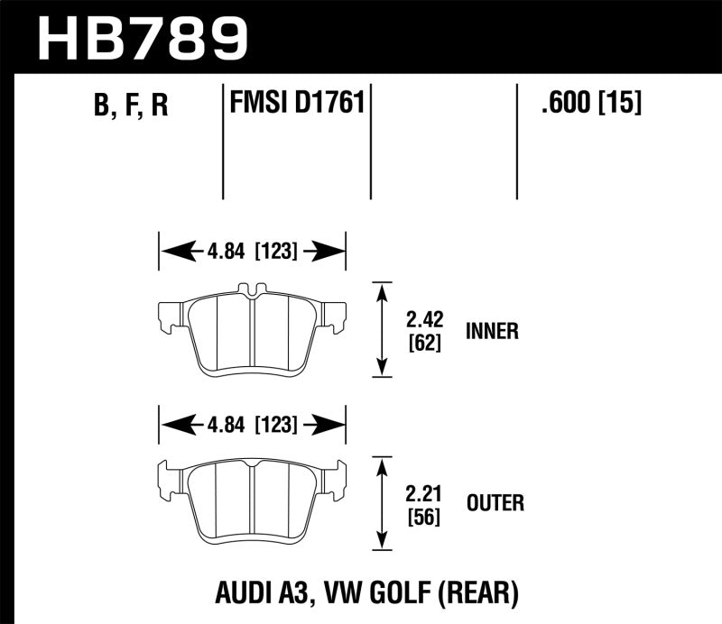 Hawk 15-20 Audi A3/S3 Performance Ceramic Street Rear Brake Pads Hawk Performance Brake Pads - Performance AXOPROS