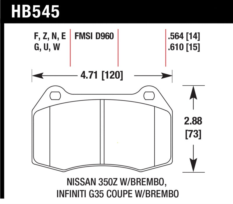 Hawk 2003-2004 Infiniti G35 (w/Brembo Brakes) HPS 5.0 Front Brake Pads Hawk Performance Brake Pads - Performance AXOPROS