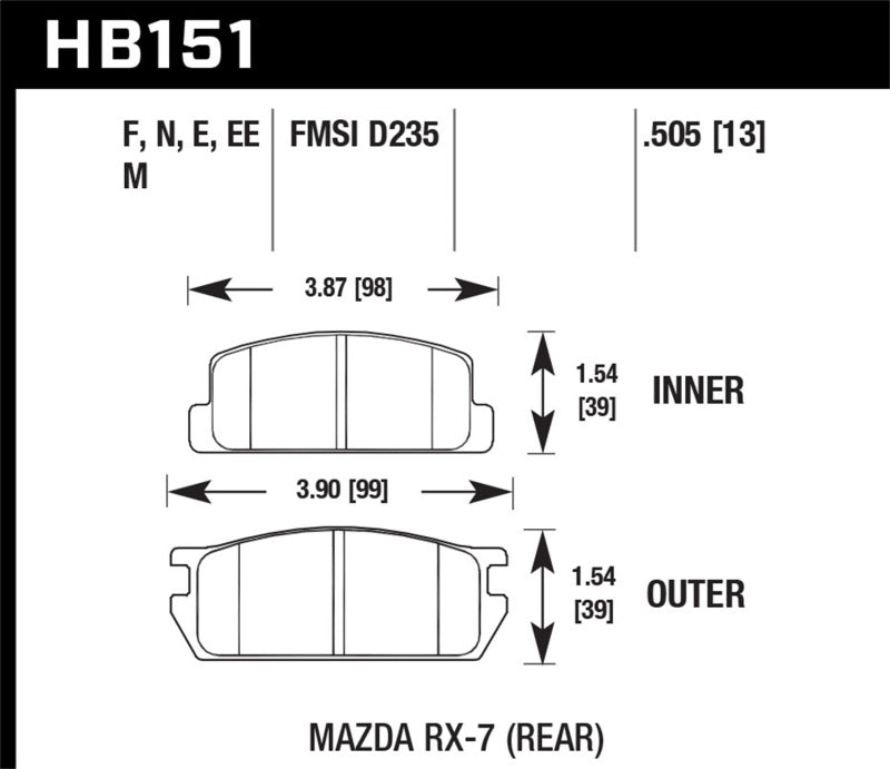 Hawk 81-85 Mazda RX-7 Blue 9012 Rear Race Brake Pads Hawk Performance Brake Pads - Racing AXOPROS