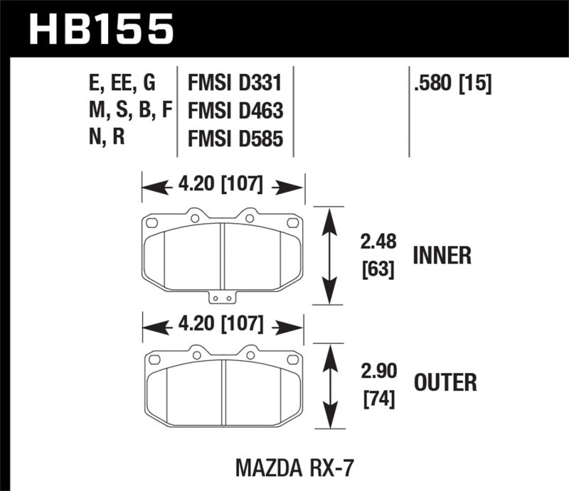 Hawk 86-95 Mazda RX-7 DTC-60 Race Front Brake Pads Hawk Performance Brake Pads - Racing AXOPROS