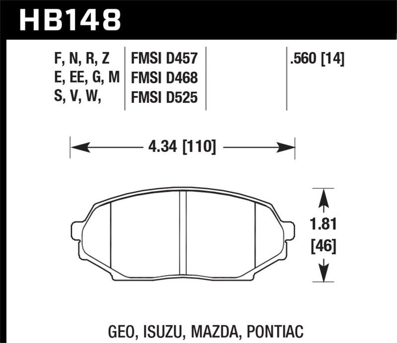 Hawk 90-93 Geo Storm / 90-92 Isuzu Impulse / 90-93 Mazda Miata DTC-60 Front Race Brake Pad Hawk Performance Brake Pads - Racing AXOPROS