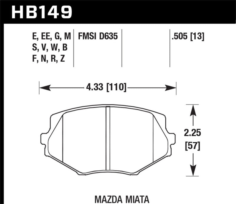 Hawk 94-05 Miata / 01-05 Normal Suspension HP+ Street Front Brake Pads (D635) Hawk Performance Brake Pads - Performance AXOPROS