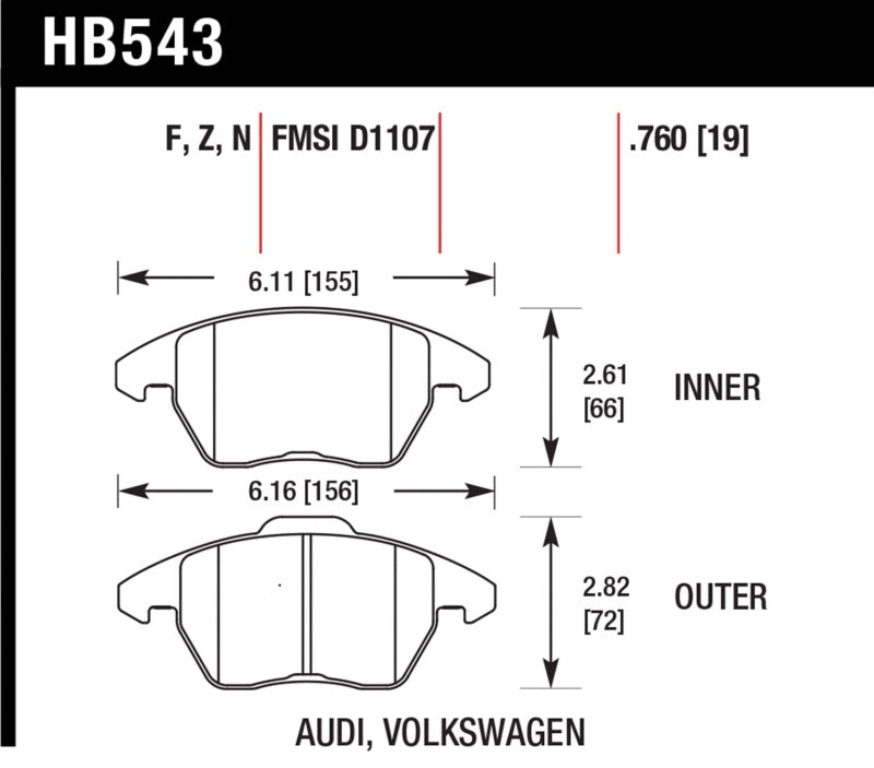 Hawk Audi A3/TT / VW EOS / Golf / Jetta / Passat / Rabbit DTC-60 Front Race Brake Pads Hawk Performance Brake Pads - Racing AXOPROS
