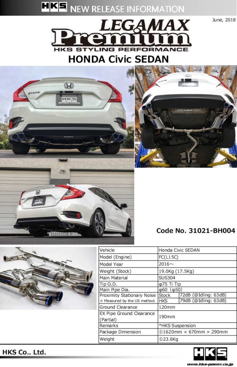 HKS LEGAMAX Premium HONDA CIVIC SEDAN FC HKS Catback AXOPROS