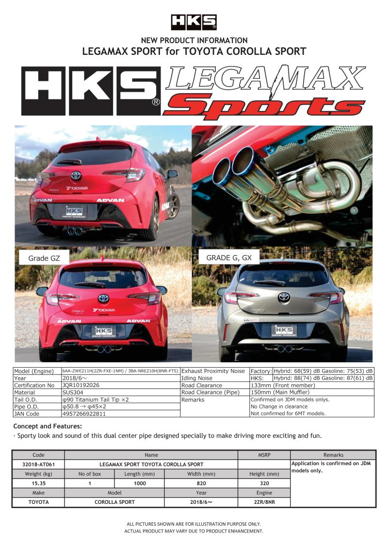 HKS LEGAMAX Sports 2018 Toyota Corolla Sport 2ZR/8NR HKS Catback AXOPROS