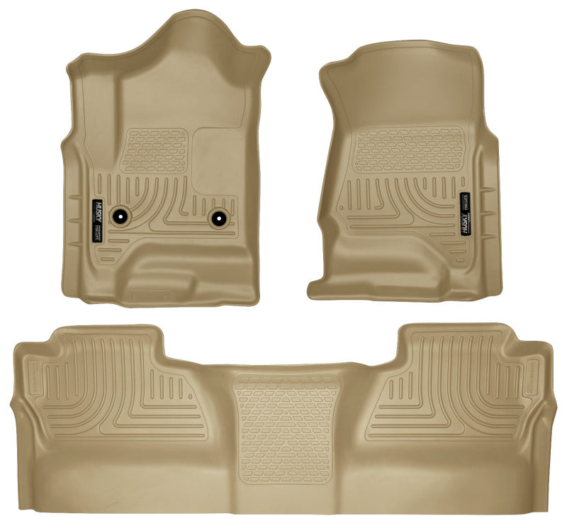 Husky Liners 14 Chevrolet Silverado/GMC Sierra WeatherBeater Tan Front & 2nd Seat Floor Liners Husky Liners Floor Mats - Rubber AXOPROS