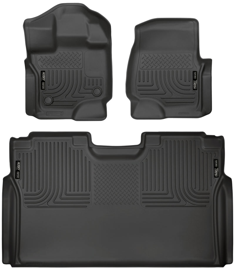 Husky Liners 15-23 Ford F-150 SuperCrew Weatherbeater Black Front & 2nd Seat Floor Liners Husky Liners Floor Mats - Rubber AXOPROS