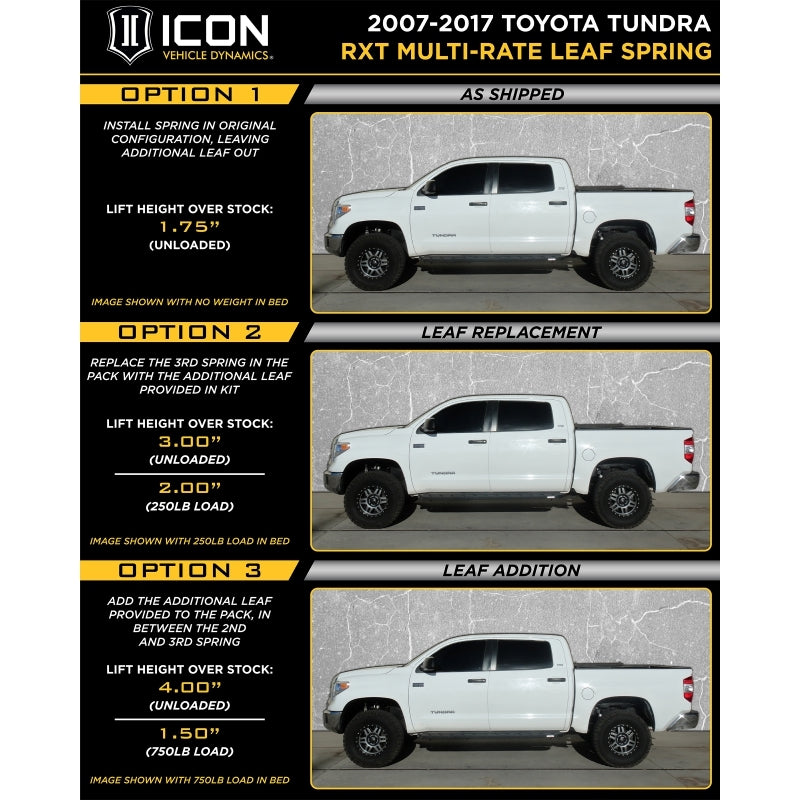 ICON 2007+ Toyota Tundra Multi Rate RXT Leaf Pack w/Add In Leaf ICON Leaf Springs & Accessories AXOPROS
