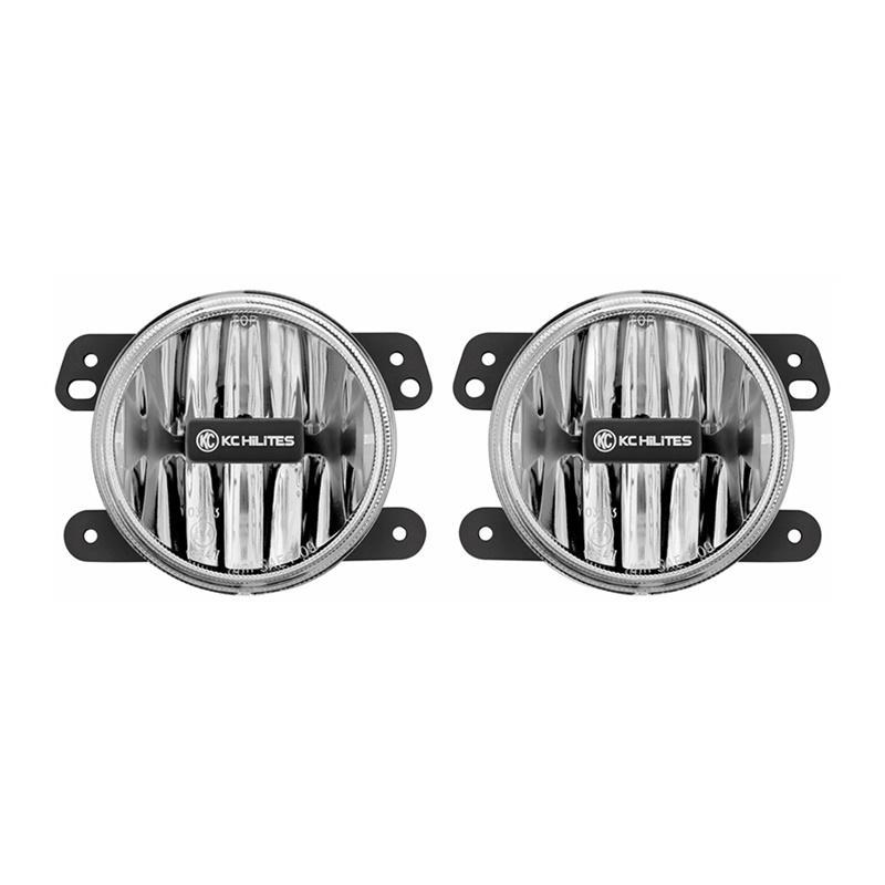 KC HiLiTES 10-18 Jeep JK 4in. Gravity G4 LED Light 10w SAE/ECE Clear Fog Beam (Pair Pack System) KC HiLiTES Fog Lights AXOPROS