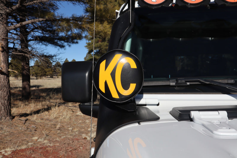 KC HiLiTES 6in. Round Soft Cover (Pair) - Black w/Yellow KC Logo KC HiLiTES Light Covers and Guards AXOPROS