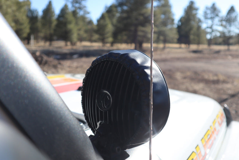 KC HiLiTES 6in. Round Soft Cover (Pair) - Black w/Yellow KC Logo KC HiLiTES Light Covers and Guards AXOPROS