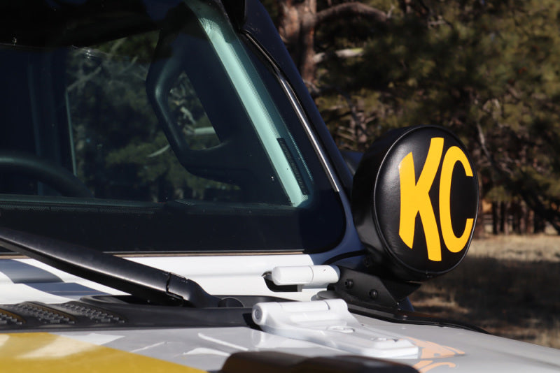 KC HiLiTES 6in. Round Soft Cover (Pair) - Black w/Yellow KC Logo KC HiLiTES Light Covers and Guards AXOPROS