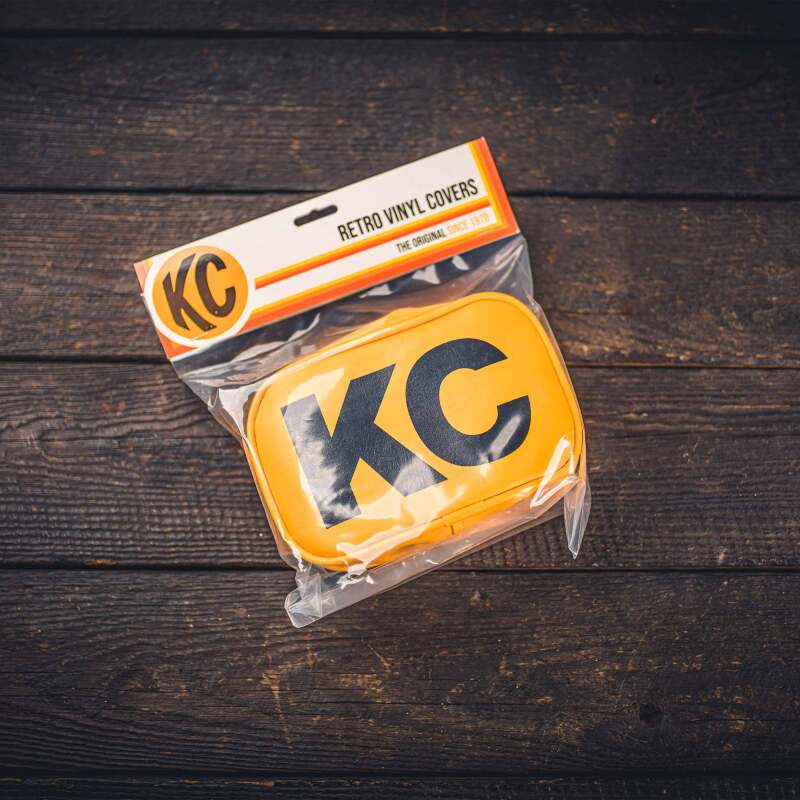 KC HiLiTES Retro 5in x 7in Rectangular Yellow Vinyl Light Cover w/ Black KC Logo (Pair) KC HiLiTES Light Covers and Guards AXOPROS