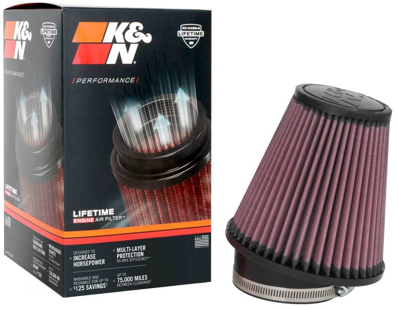 K&N Filter Universal Rubber Filter 3 1/2 inch 10 Degree Flange 5 3/4 inch OD 6 inch Height K&N Engineering Air Filters - Universal Fit AXOPROS