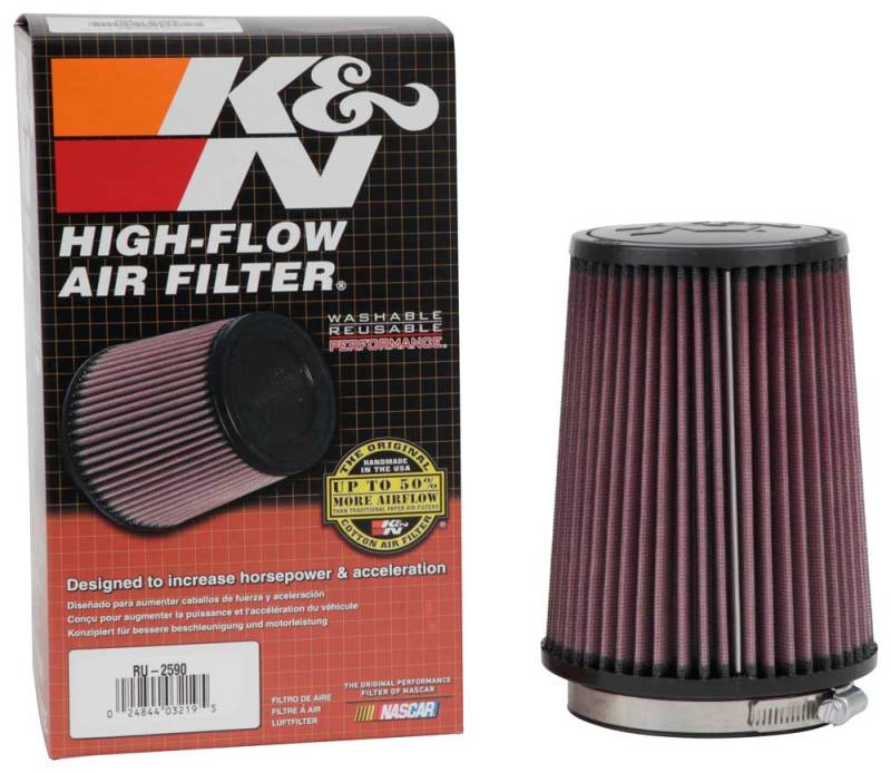 K&N Filter Universal Rubber Filter 4 inch Flange 5 3/8 inch Base 4 3/8 inch Top 7 inch Height K&N Engineering Air Filters - Universal Fit  AXOPROS