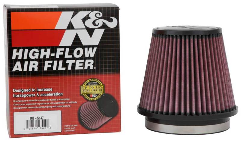 K&N Filter Universal Rubber Filter 5in Flange 6.5in Base 4.5in Top 5.5in Height K&N Engineering Air Filters - Universal Fit  AXOPROS