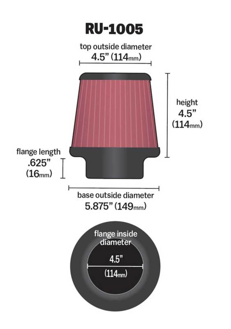 K&N Filter Universal X Stream Clamp-On 4-1/2in Flange 5-7/8in Base 4-1/2in Top 4-1/2in Height K&N Engineering Air Filters - Universal Fit  AXOPROS