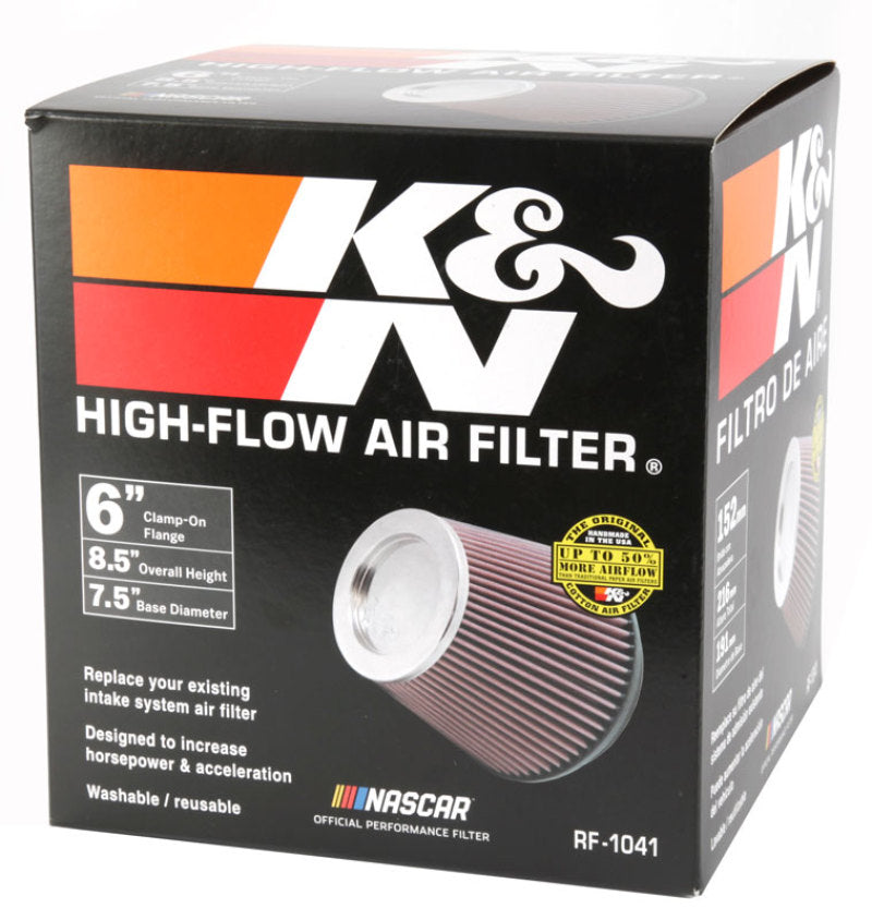 K&N Round Tapered Universal Air Filter 6 inch Flange 7 1/2 inch Base 5 inch Top 7 1/2 inch Height K&N Engineering Air Filters - Universal Fit  AXOPROS
