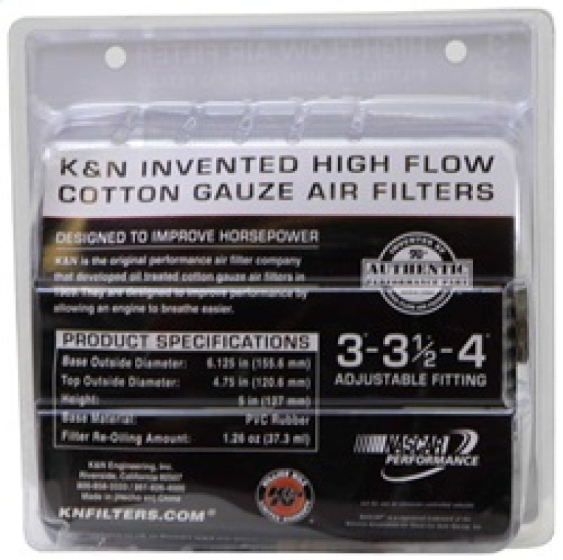 K&N Universal Air Filter Chrome Round Tapered Blue - 4in Flange ID x 1.125in Flange Length x 5.5in H K&N Engineering Air Filters - Universal Fit AXOPROS