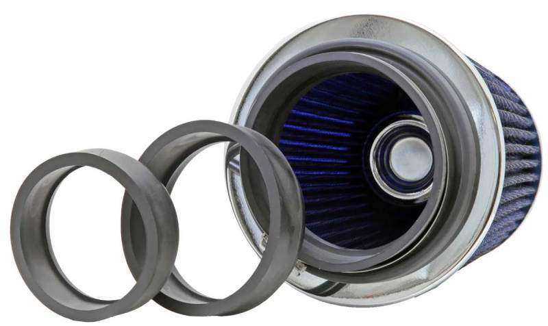 K&N Universal Air Filter Chrome Round Tapered Blue - 4in Flange ID x 1.125in Flange Length x 5.5in H K&N Engineering Air Filters - Universal Fit AXOPROS