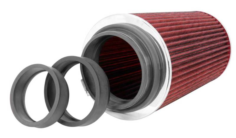 K&N Universal Air Filter Chrome Round Tapered Red - 4in Flange ID x 1.125in Flange Length x 9.5in H K&N Engineering Air Filters - Universal Fit  AXOPROS
