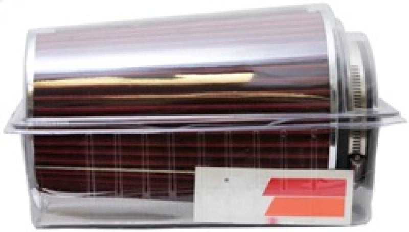 K&N Universal Air Filter Chrome Round Tapered Red - 4in Flange ID x 1.125in Flange Length x 9.5in H K&N Engineering Air Filters - Universal Fit  AXOPROS