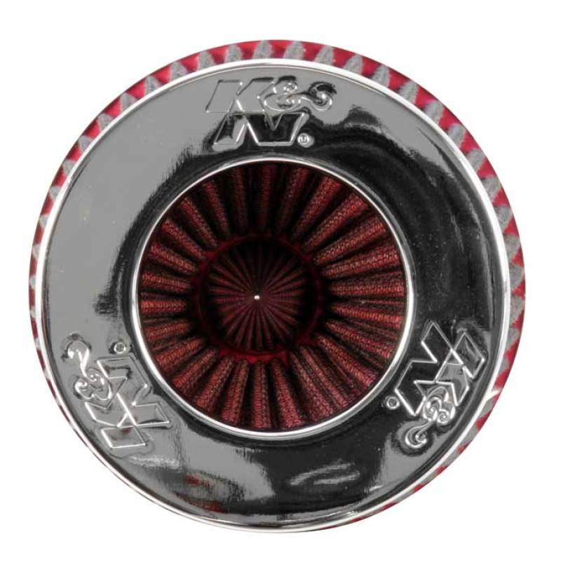 K&N Universal Air Filter Chrome Round Tapered Red - 4in Flange ID x 1.125in Flange Length x 9.5in H K&N Engineering Air Filters - Universal Fit  AXOPROS