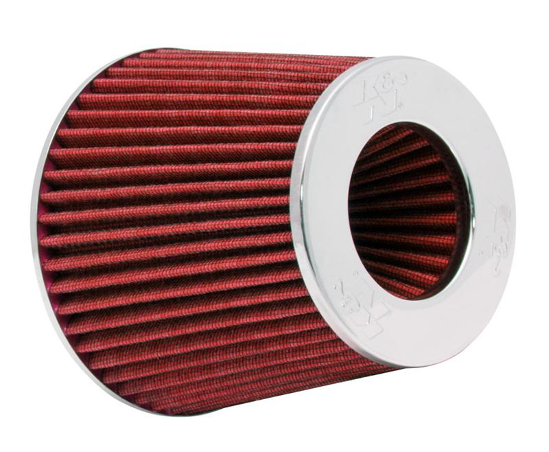 K&N Universal Air Filter Chrome Round Tapered Red - 4in ID x 1.125in L x 5.5in H (Multi Lingual) K&N Engineering Air Filters - Universal Fit AXOPROS