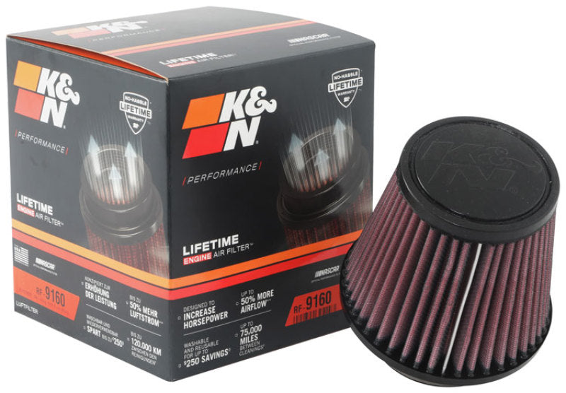 K&N Universal Clamp-On Air Filter 3-1/8in FLG / 4-15/16in B / 3-1/2in T / 4-3/8in H K&N Engineering Air Filters - Universal Fit AXOPROS