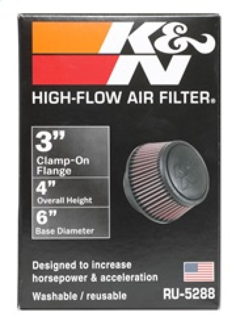 K&N Universal Round Clamp-On Air Filter 3in Flange ID x 6in Base OD x 4.625in Top OD x 3in Height K&N Engineering Air Filters - Universal Fit  AXOPROS