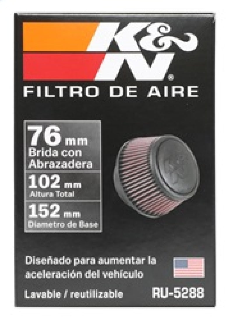 K&N Universal Round Clamp-On Air Filter 3in Flange ID x 6in Base OD x 4.625in Top OD x 3in Height K&N Engineering Air Filters - Universal Fit  AXOPROS
