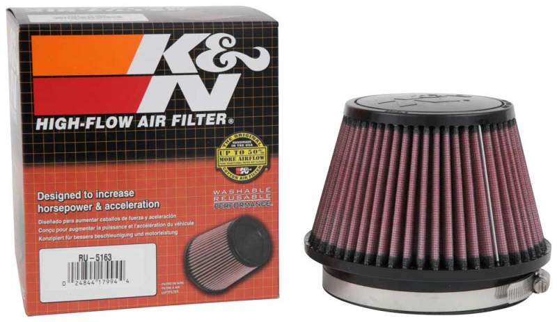 K&N Universal Rubber Filter 5in Flange ID x 6.5in Base OD x 4.5in Top OD x 4.125in Height K&N Engineering Air Filters - Universal Fit  AXOPROS