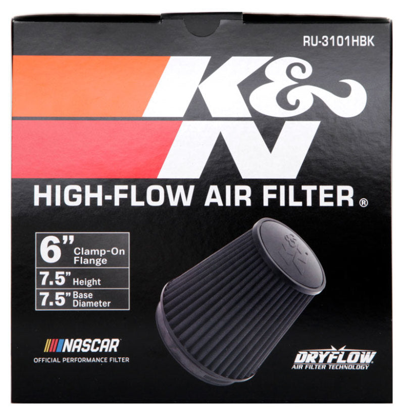 K&N Universal Rubber Filter Round Tapered 6in Flange ID x 7.5in Base OD x 5.25in Top OD x 8in Height K&N Engineering Air Filters - Universal Fit  AXOPROS