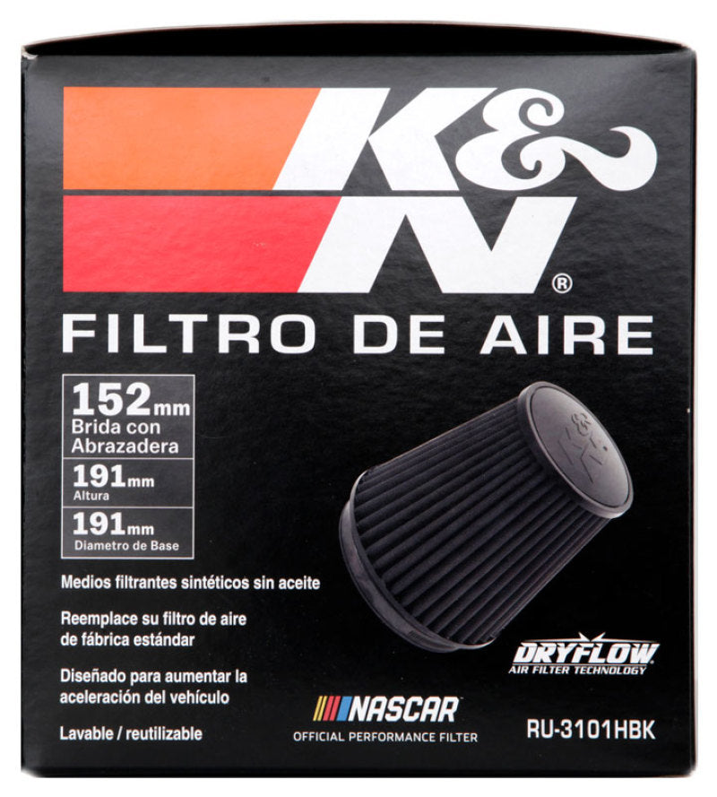 K&N Universal Rubber Filter Round Tapered 6in Flange ID x 7.5in Base OD x 5.25in Top OD x 8in Height K&N Engineering Air Filters - Universal Fit  AXOPROS