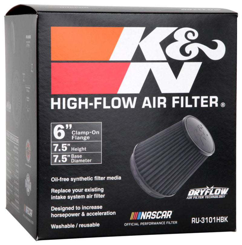 K&N Universal Rubber Filter Round Tapered 6in Flange ID x 7.5in Base OD x 5.25in Top OD x 8in Height K&N Engineering Air Filters - Universal Fit  AXOPROS