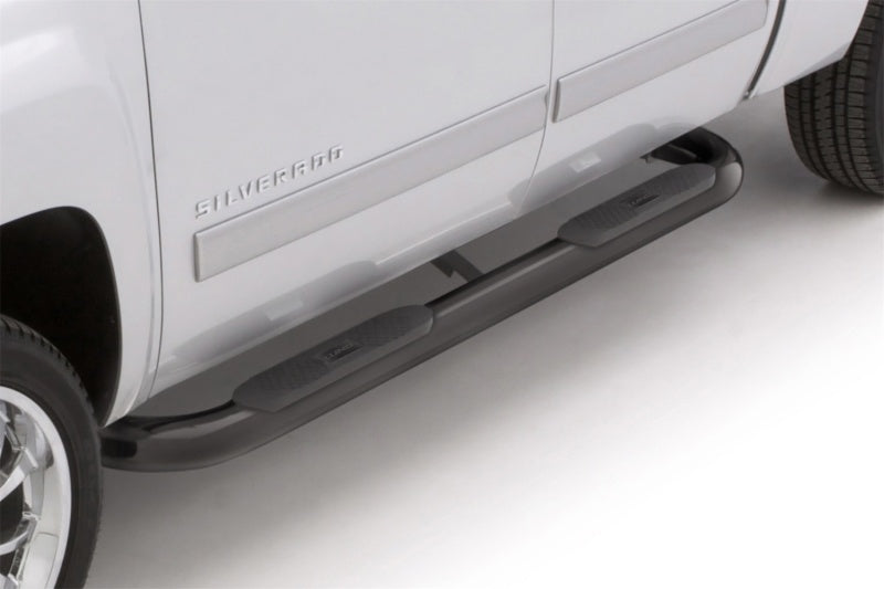 Lund 2019 Chevy Silverado 1500 Crew Cab 4in. Oval Curved Steel Nerf Bars - Black LUND Nerf Bars AXOPROS