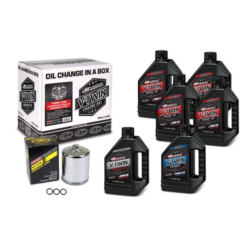 Maxima V-Twin Oil Change Kit Synthetic w/Chrome Filter Twin Cam Maxima Oil Maintenance Kits AXOPROS